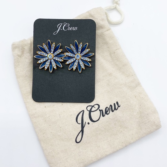 J. Crew Pave Daisy Stud Earrings Blue - Picture 2 of 6